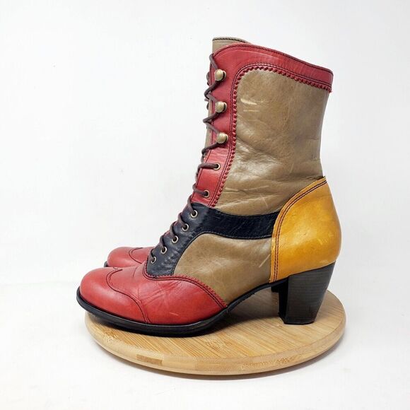 DKODE Boots Women 37 VYLMA Tall Leather Steampunk Lagenlook Boho Colorful Shoes - Picture 9 of 15